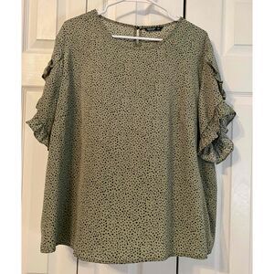 Shein Curve Polka Dot Ruffle Sleeve Blouse Womens Plus Size 2XL